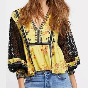 Free People | Printed Chartreuse Balloon Sleeve